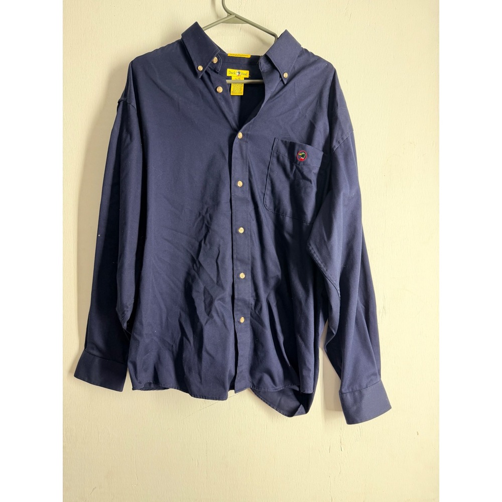 Duck Head Mens Large Navy Blue Button Down Shirt Wrinkle Resistant Cotton Logo